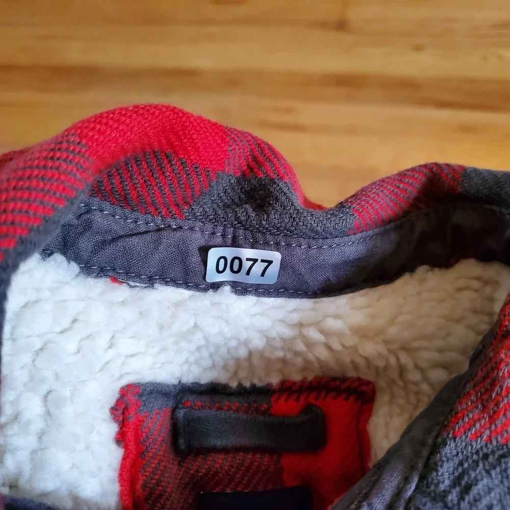 Gap Kids Red Buffalo Plaid Sherpa Lined CPO Shirt Jacket XS 4-5 Cozy Warm